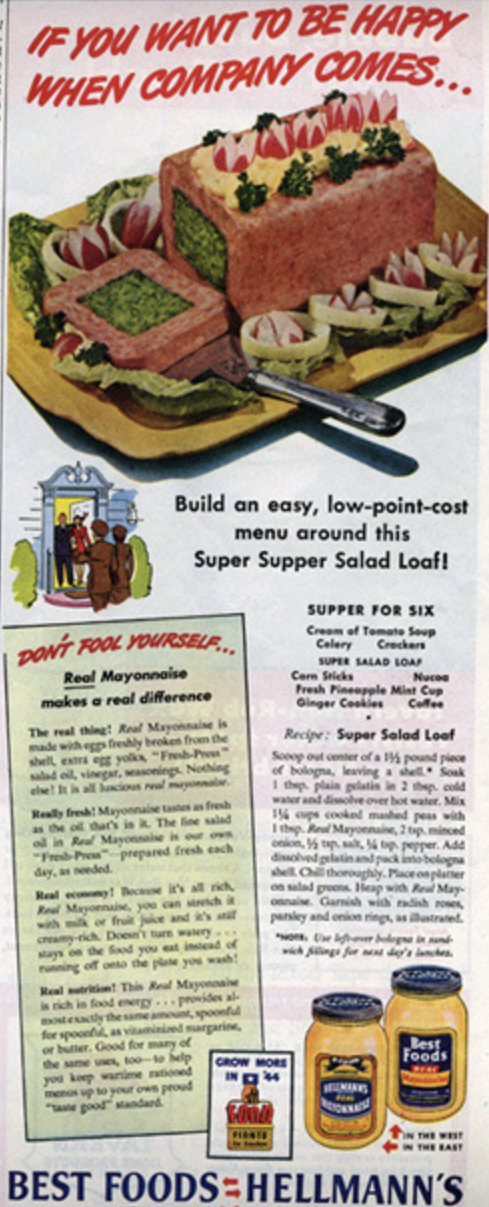 vintage food recipe - If You Want To Be Happy When Company Comes... Build an easy, lowpointcost menu around this Super Supper Salad Loaf! Don'T Fool Yoursel Supper For Six Foods Best Foods Hellmann'S